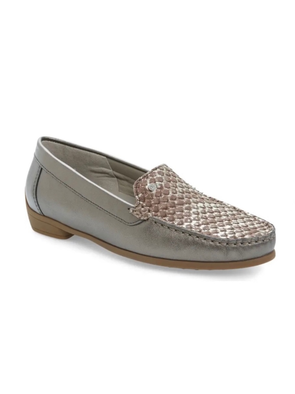 Ara Barb Flat Loafer Snake Print Pewter Metallic Leather UK 5 US 7.5 Luftpolster